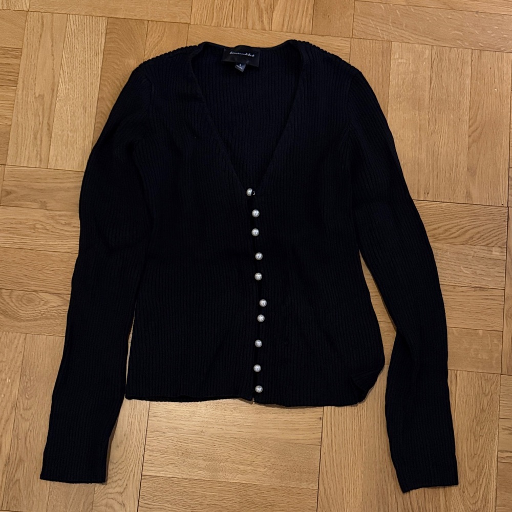 Line & Dot Black Cardigan with Pearl Buttons